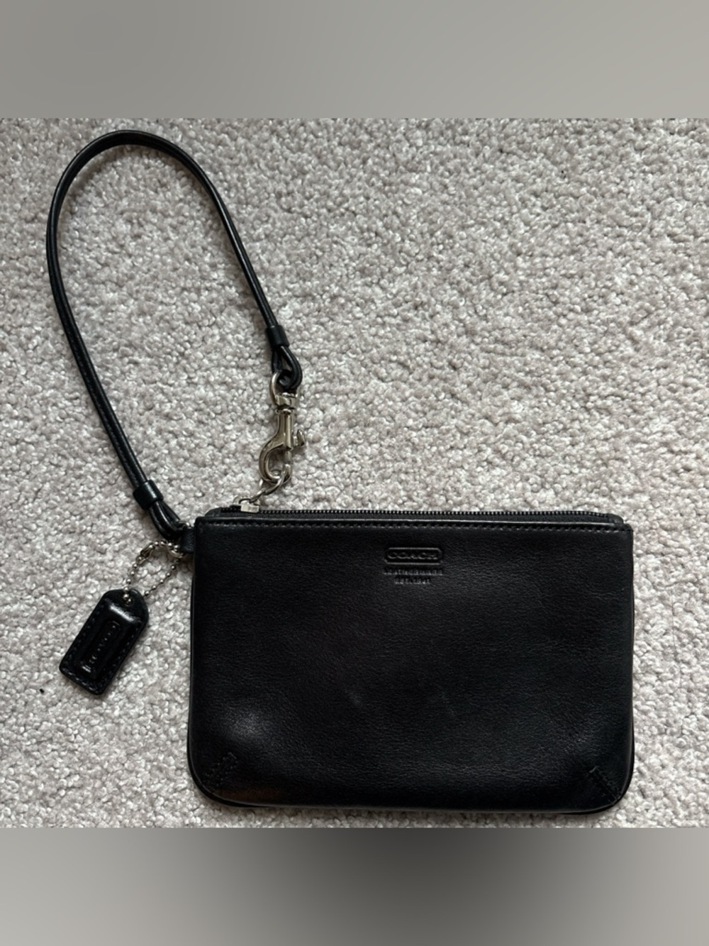 Coach Black Leather Wristlet with Signature Hangtag